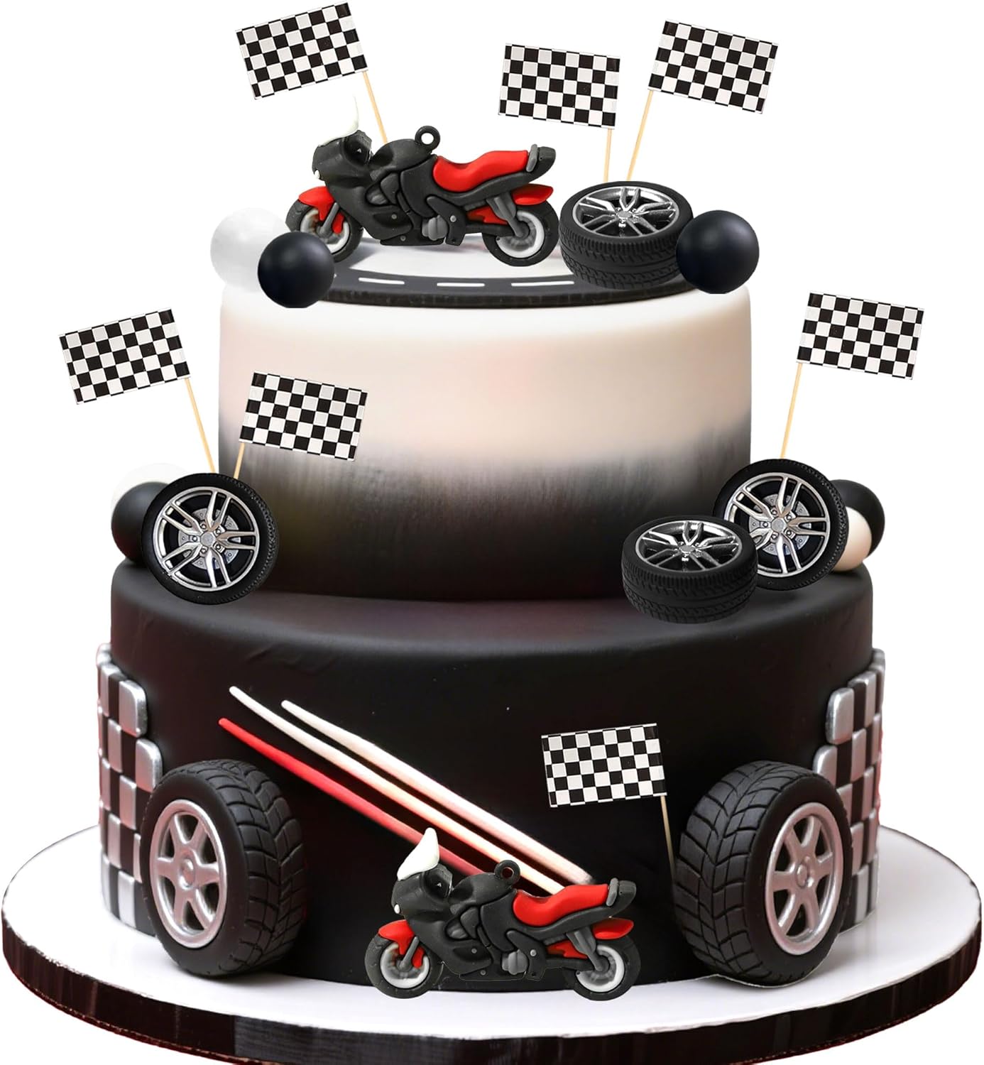 Lighting Mcqueen Birthday Decor - 23Pcs Motorcycle Cake Topper Decorations,Mini Motorbike