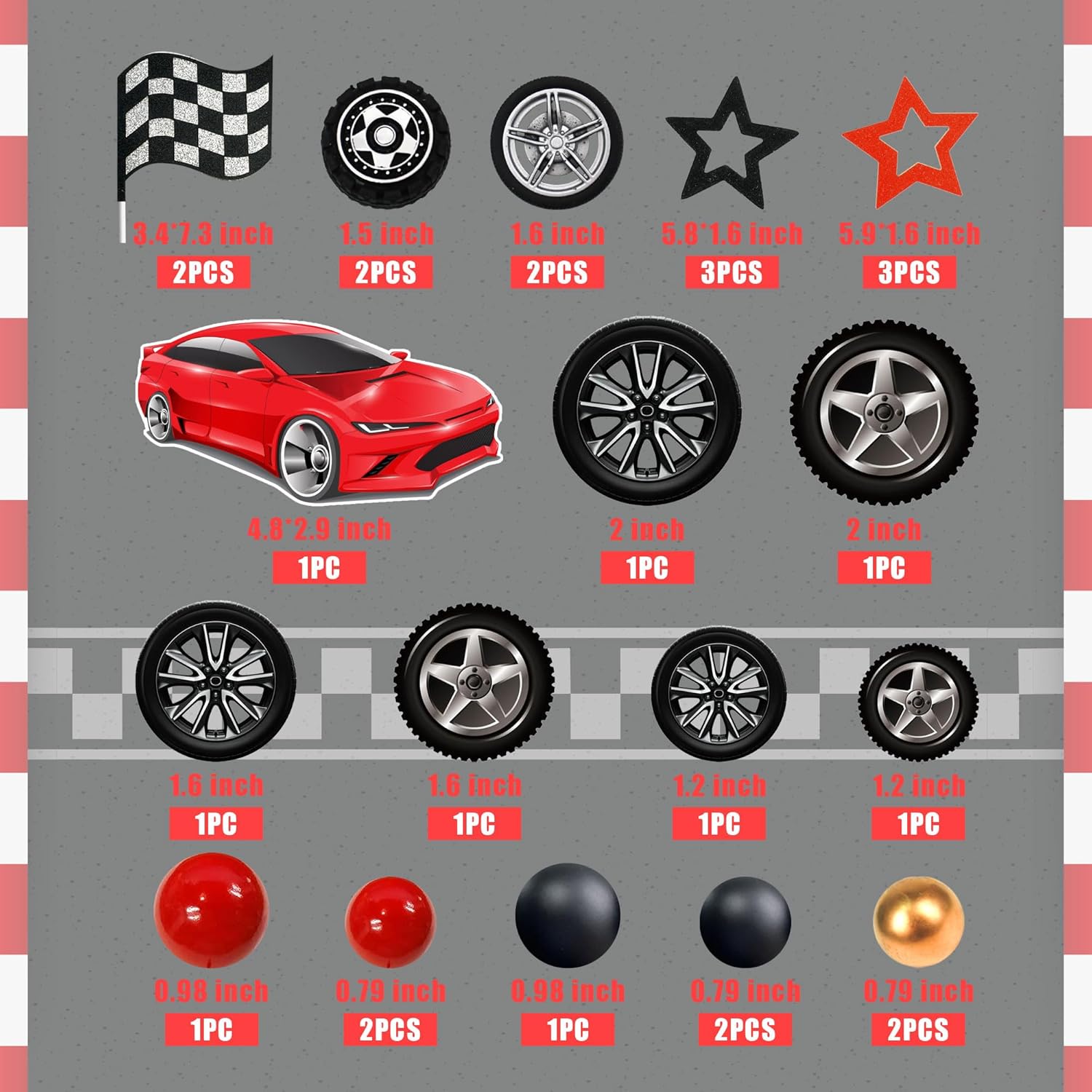 27 PCS Racing Wheel Cake Toppe - огляд і ціна Lighting Mcqueen Birthday Decor