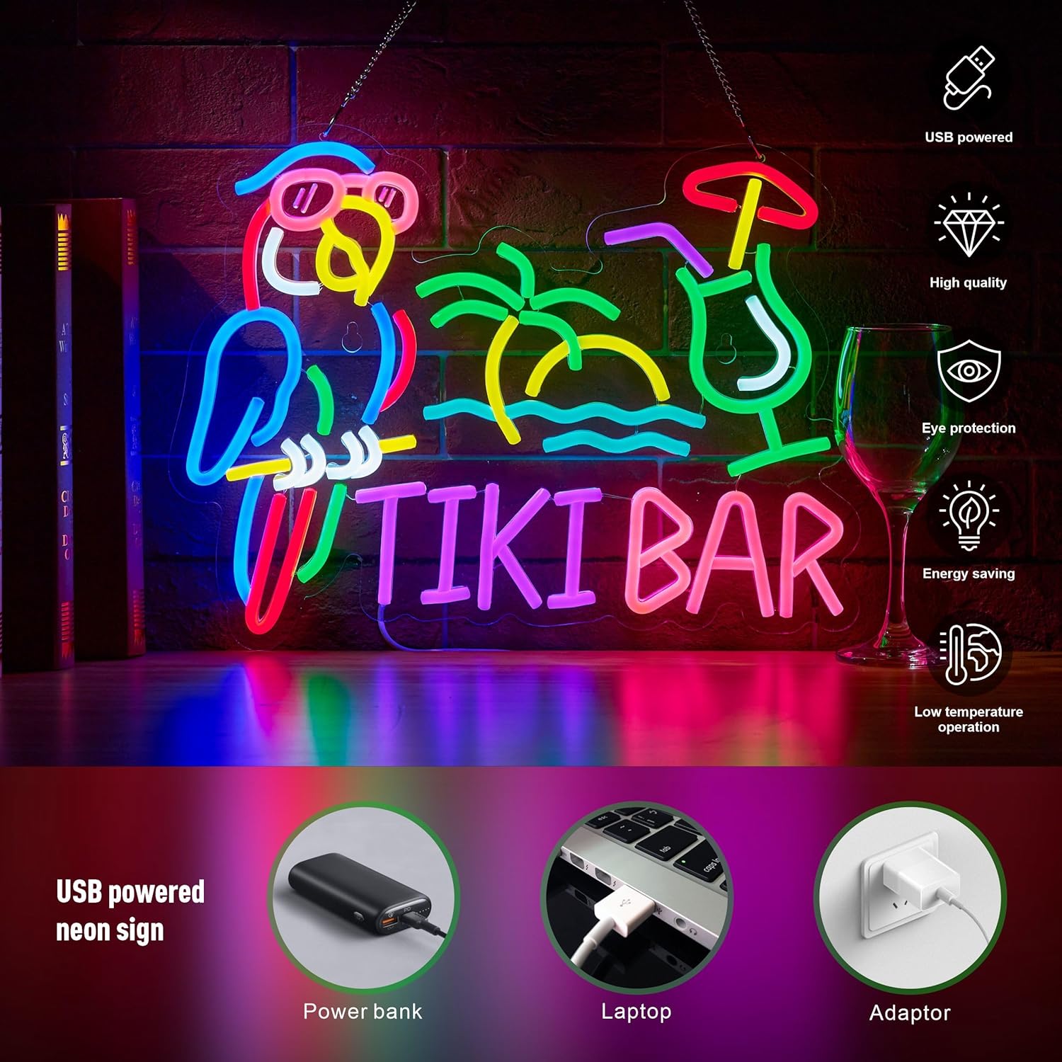 Tiki Bar Parrot Palm Tree Neon - огляд і ціна Restaurant Lighting Decoration