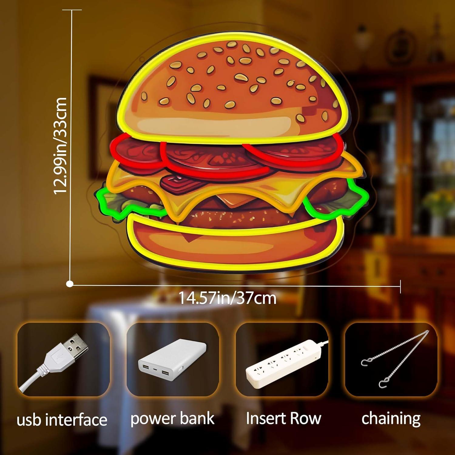 Burger Neon Sign LED Hamburger - огляд і ціна Restaurant Lighting Decoration