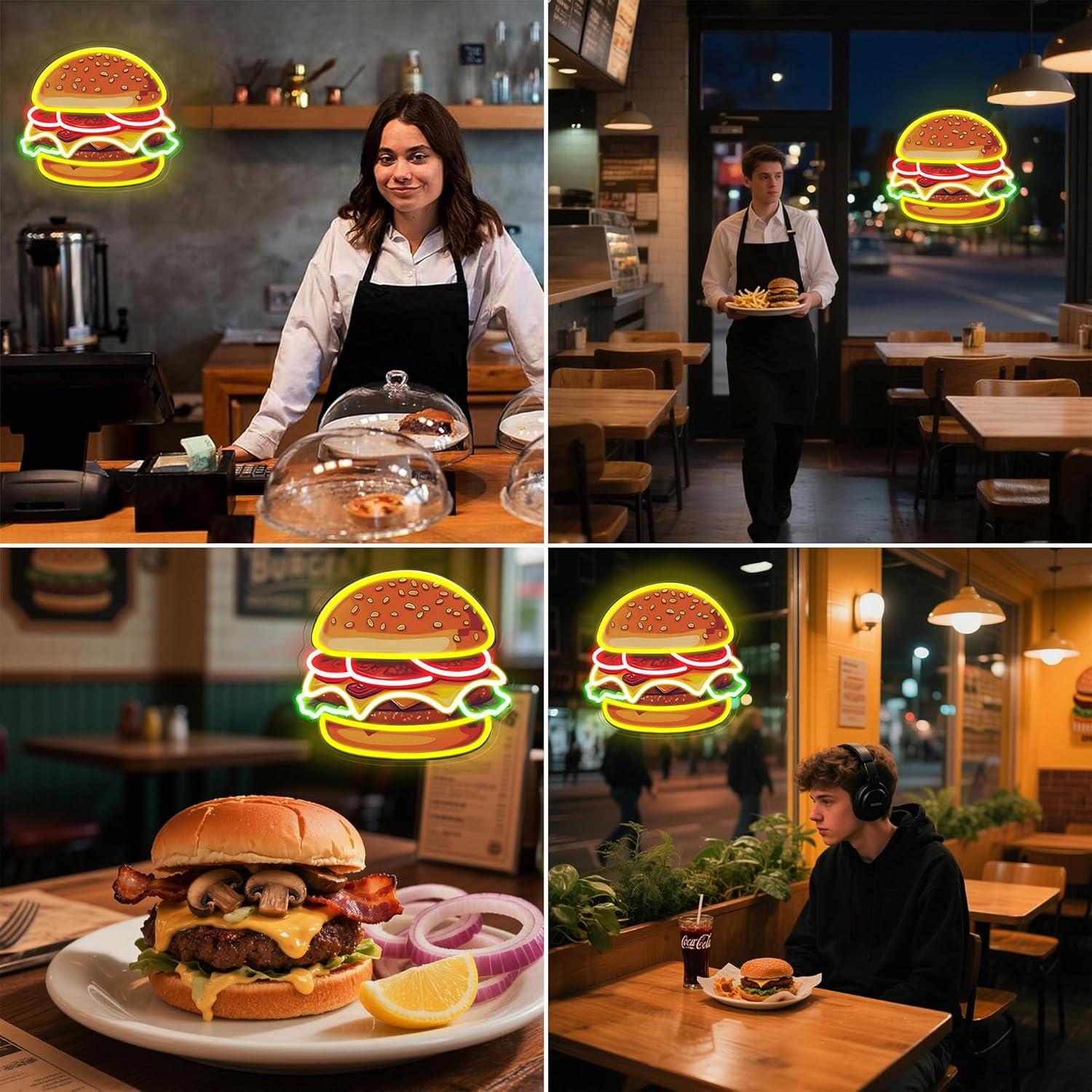 Burger Neon Sign LED Hamburger - огляд і ціна Restaurant Lighting Decoration